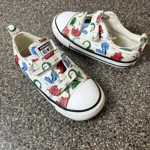 Converse Little Kid Infant Size 9 Low Top Canvas Snap Sneaker Sea Monsters Print
